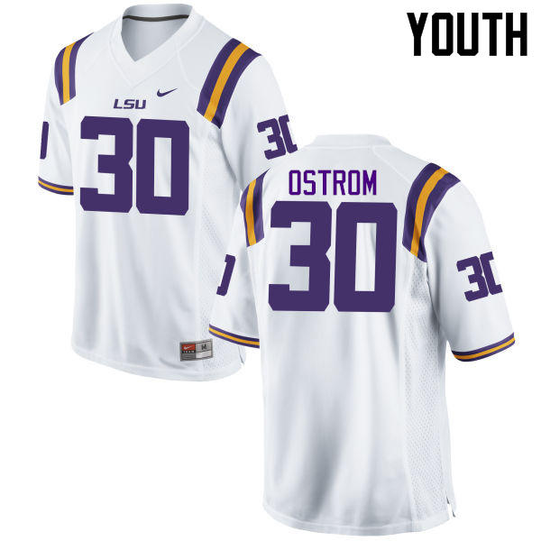 Youth LSU Tigers #30 Michael Ostrom College Football Jerseys Game-White